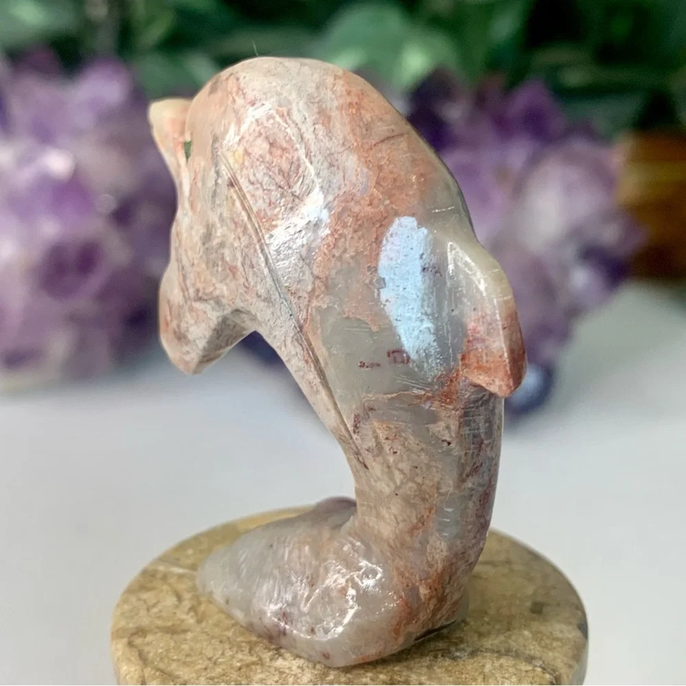 Soapstone Carved Dolphin Figurine Stone Animal Carving Figure Statue 2”